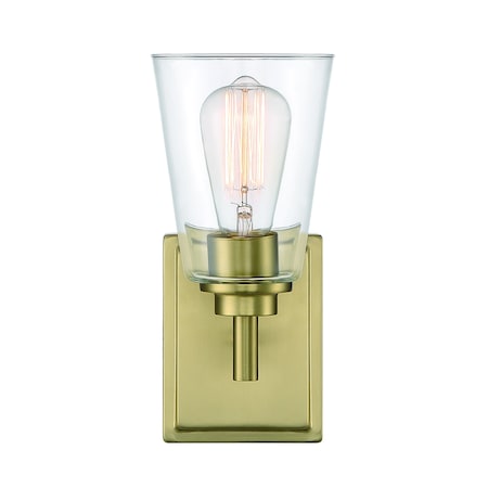 Designers Fountain Westin 5.25in 1-Light Brushed Gold Modern Industrial Indoor Wall Sconce with Clear Glass Shade 95701-BG